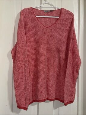 Women's 1X 14/16w Pink‎ V-Neck Knit Sweater shirt top winter cute Heathered